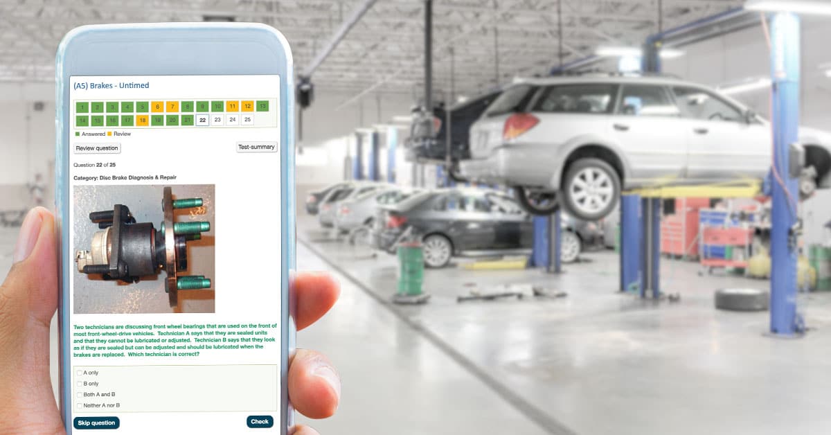 professional taking a practice test on smartphone